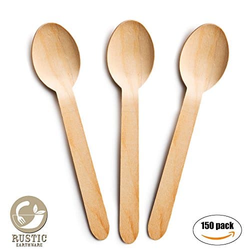 Wooden Spoons Disposable 150 Pc Set by Rustic Earthware | Eco-Friendly Biodegradable Tableware | Parties, Weddings, and Showers | Bonus Party, Wedding or Sustainable Ebook