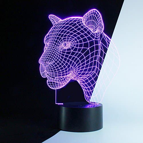 Urwise 3D The Leopard Headed Light Stunning Visual Light Effect Touch Switch 7 Colors Change Base USB Charger for Kids or Animal Lovers 1314