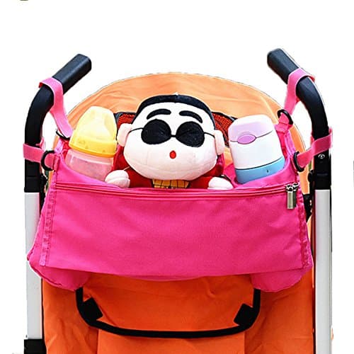 Baby Stroller Organizer for Smart Parent Fits All Strollers Premium Deep Milk Bottle Holders Cup Holders Extra-Large Storage Space for iPhones Wallets Diapers Toys Best Gift For Baby (Rose-red)