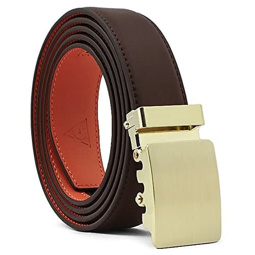 AOG DESIGN Two-Tone Leather Ratchet Belt Solid Buckle - Magnetic Edition (Gold (Short) - Brown/Orange)