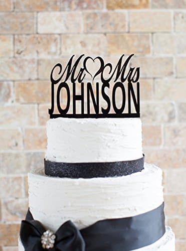 Wedding Cake topper,Mr &amp; Mrs with Custom Last Name Wedding Cake Topper, Elegant Art Words Wedding Party Decal.