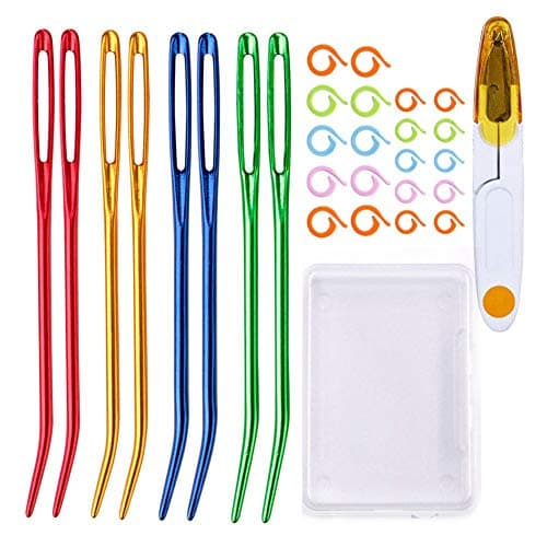 Knitting Needles Set Includes 8 Pieces Colorful Bent Tip Tapestry Needles 20 Pieces Plastic Needle Clips Knitting Crochet Markers and 1 Scissor