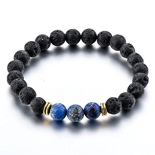 Lava Rock & Blue Jasper Beaded Bracelet Essential Oil Diffuser for Men,Women + Free Aromatherapy E-Book Ideal for Anti-Stress or Anti-Anxiety