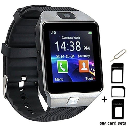 Aifand DZ09 Bluetooth Touch Screen Smart Wrist Watch Phone Support SIM TF Card with Camera Pedometer Anti-lost for iPhone 7/7Plus Samsung HTC LG Android IOS Smartphones (Silver,Black Band)