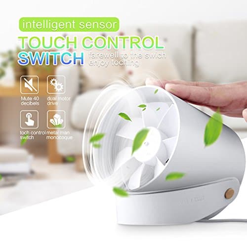 HEPHEAS VH Smart Touch Desktop USB Fan with Double Blades Mini Cooling Fan Metal Quiet Design Office Fan (white)