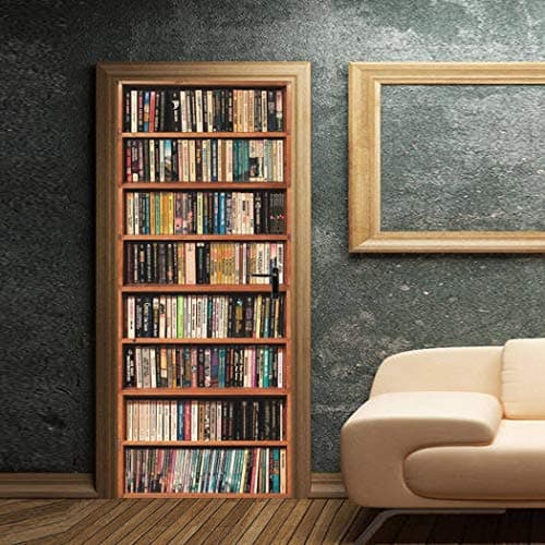 XIAOXINYUAN 3D Door Sticker Simulation Bookcase Diy Removable Wall Sticker Murals Wallpaper For Bedroom Door Home Christmas Decor 77X200Cm