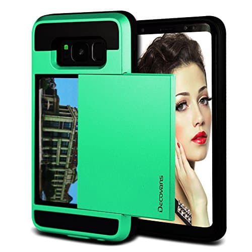 Galaxy S8 Case,Decovans DS13 Slim Armor Galaxy S8 Slide Card Slot Wallent Case Credit Card Pocket Shell with Shockproof Bumper Anti-Scratches Corner Protection Case Cover for Galaxy S8 - Mint Green