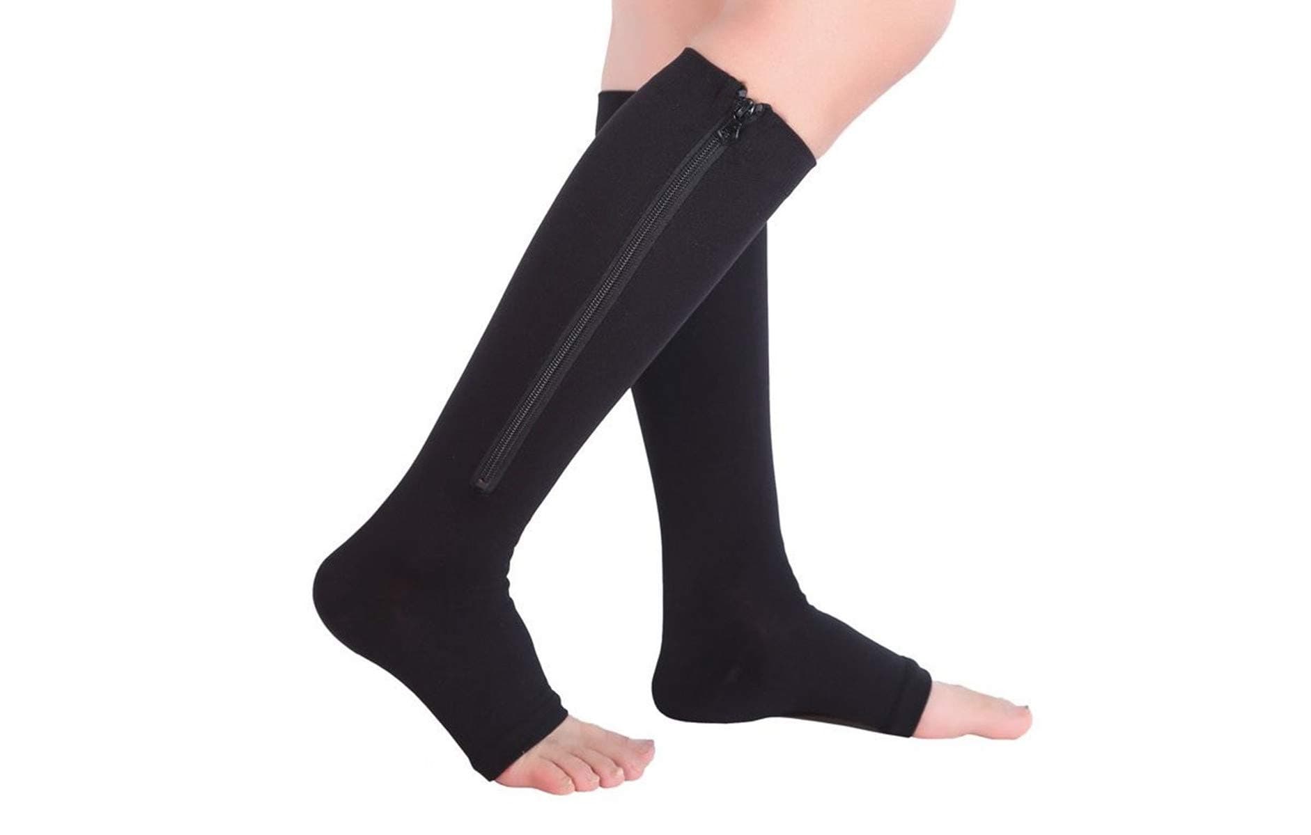 Mxinran Compression Socks, New Compression Zipper Sox Socks Stretchy Zipper Leg Support Unisex Open Toe Knee Stockings,1Pack