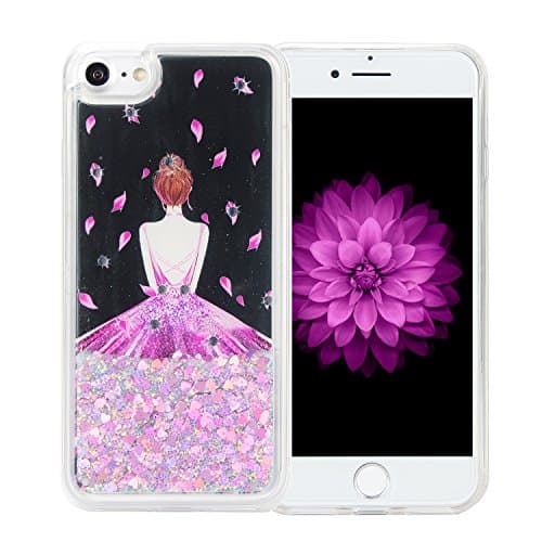 iPhone 7 Case, iPhone 7 Glitter Quicksand Case For Girls , AIMENO Creative Design Flowing Liquid Floating Luxury Bling Glitter Sparkle Love Heart Diamonds Clear Soft Case for iPhone 7 Purple (Bride)