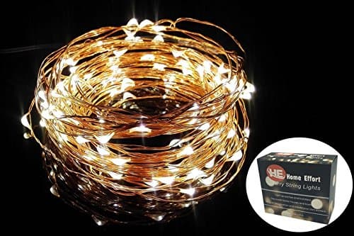Home Effort 100 LED Copper Wire Starry String Lights with 5V US Plug Adapter, 33-Feet, Warm White
