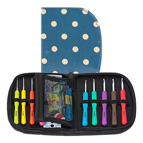 Crochet Hook Kit, BAKTOONS 31Pcs Crochet Kit with 9 Different Sized Crochet Thread Kit Accessories Ideal Gift for Beginners Experienced Crocheters Mom or Friends, Polka dot Blue