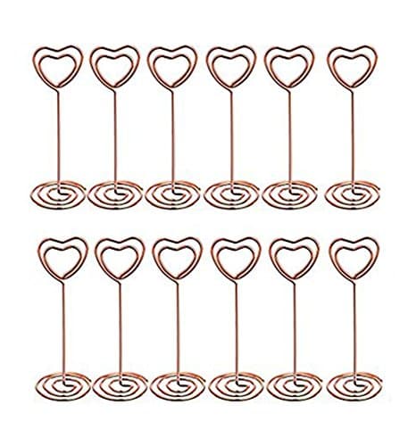 Jedulin 12Pcs 85mm Tall Heart Shape Round Wire Base Mini Memo Holder Clips Small Picture Note Holder Stand for Memo Card Paper Note Display (Rose Gold)