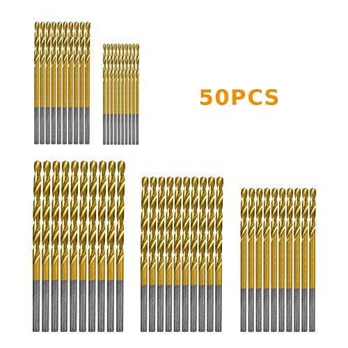 DEQIUE 50pcs 1.0/1.5/2.0/2.5/3.0mm High Speed Steel with Titanium Coated Power Hand Drill Tools Twist Bits Set For Woodwork