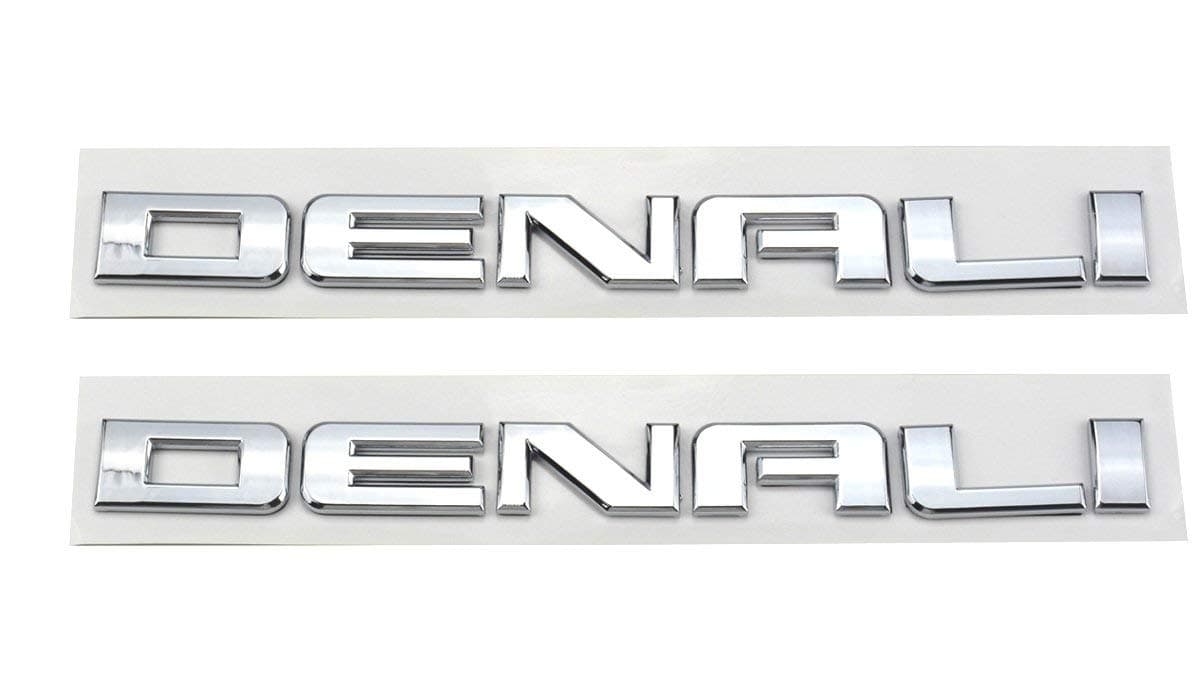 2pcs Denali Nameplate Emblems Hd Badges Compatible for Gm 07-16 Yukon Sierra Terrain (Chrome)