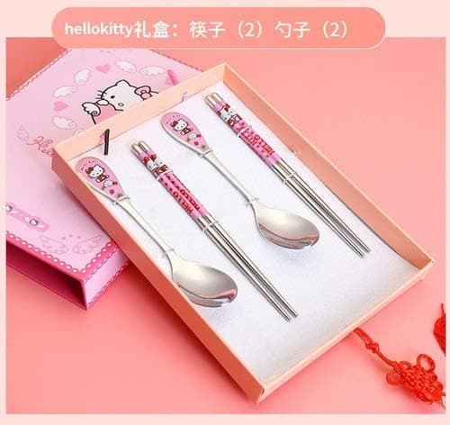 Fashion Tableware Cutlery Cookware Hello Kitty Fork Spoon Knife Set Cartoon Portable Gifts Stainless Steel Dinnerwear Sets (Color : 3)