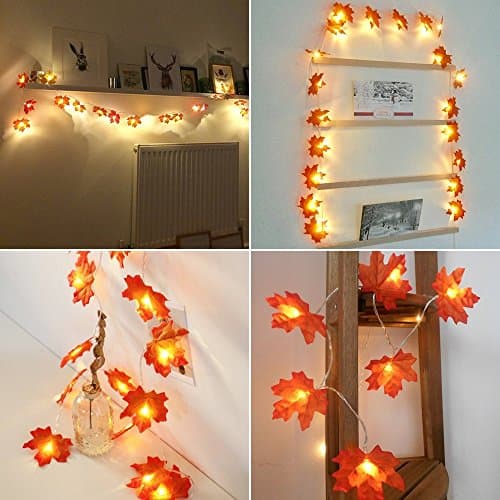 13.2ft 40Lights LED Autumn Fall Maple Leaf String Lights for Wedding Festival Party Home Outdoor Decoration Battery Powered String Lights(Warmwhite,13.2ft,40Lights)