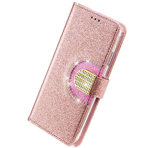 Herbests Compatible with Huawei Mate 20 Lite Leather Case Fli Huawei Mate 20 Lite Rose Gold