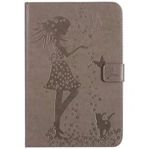 iPad Pro 9.7" 2017 Case,GFTC Pressed Embossed Girl Cat Design PU Leather Wallet Case Folio Flip Stand Cover with Card Slots for Apple iPad Pro 2017 9.7 inch