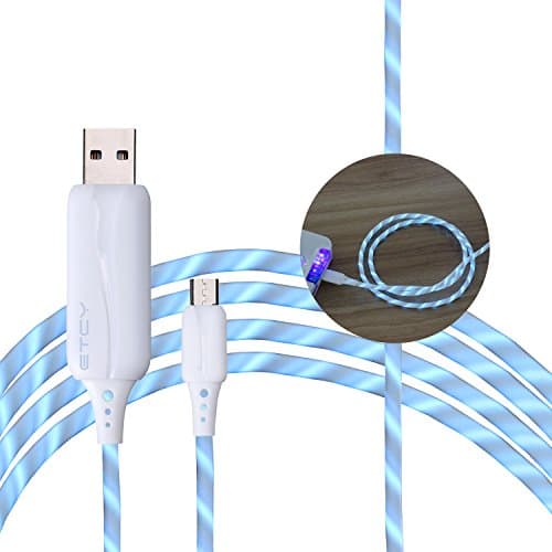 USB Light Cable, EL Wire Glow in Dark Power Line (80cm) Data Cable / Charger Cord, for HTC Samsung Galaxy Android Smartphones and Tablets (White)