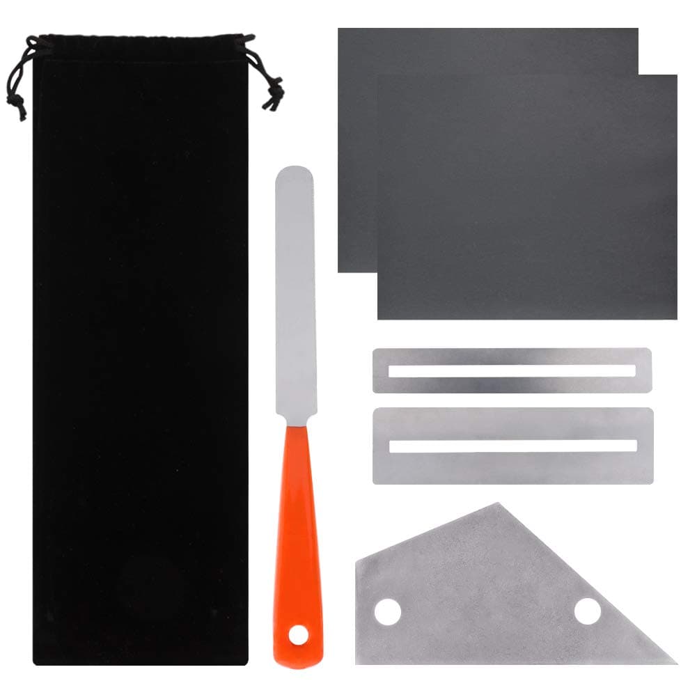 URlighting Guitar Luthier Tool Set (7 Pcs), Clean and Polish Tool - 1 Pcs Guitar Fret Crowning File, 1 Pcs Fret Rocker Leveling Tool, 2 Pcs Fingerboard Guards, 2 Sheets Sanding Paper, with Carry Bag