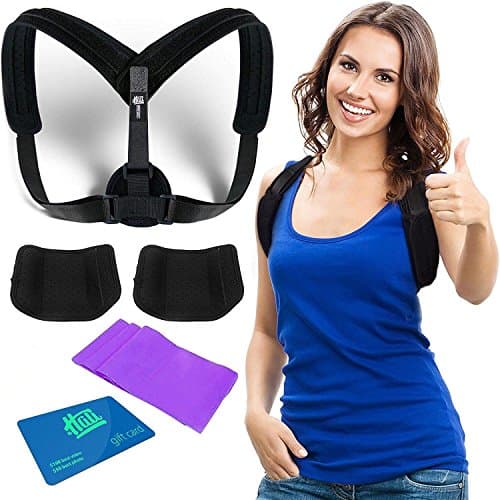 Posture Corrector for Women and Men | Back Brace for Posture Correction | Back and Shoulder Postural Corrector | Pads and Stretch Band included by HProducts