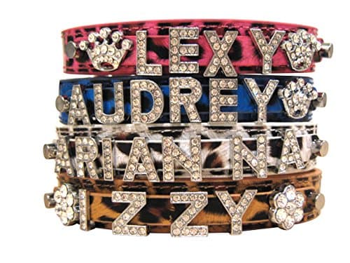 Bling Stuff For Fun TM - Animal Print PU Leather Personalized Rhinestone Bling Dog Name Collar for Large, Medium, Small Dogs and Puppies (Pink, L: Neck Size 12.8"-16.2")