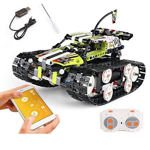 HLKYB 2.4Ghz High Speed DIY Building Blocks Remote Control Car Chargeable Radio Controlled Tank Children's Puzzle Remote Control Toy Car RC Set Birthday for Kids Gift,Green