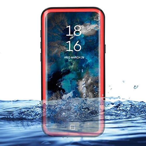 Eazewell Durable Ultra Slim 100% Waterproof Case Shockproof Dustproof Hard Shell Underwater Protective Box Rugged Cover with Kickstand for Samsung Galaxy S9+ Plus SM-G965 (Red)