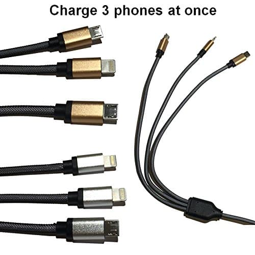 3 in 1 Smart Phone Charger with Micro USB and 8 pin for iPhone 5, 6, 6s, 6 Plus, ipod, Android, Samsung, HTC (2-Pack (1 of each type))