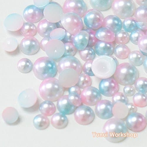 (Ombre Pink, 6mm, 200pcs) Gradient Mermaid Half Round Flat Back Pearl ABS Resin Cabochons Deco Scrapbooking Nail Art Craft