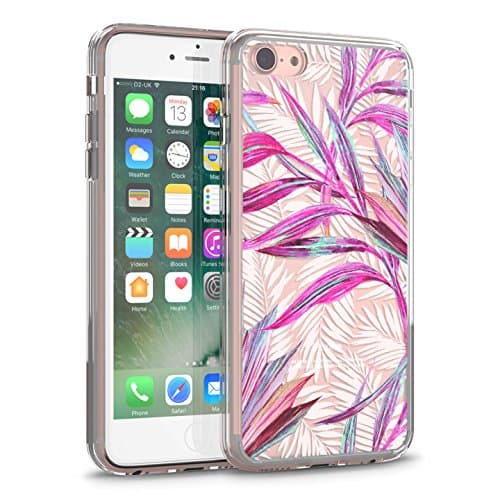 iPhone 7 Case, iPhone 8 Clear Case,CASESOCIETY Tropical Purple Leaves Slim Shockproof Hard Plastic with TPU Bumper Rubber Case Scratch-Resistant Cover for Apple iPhone 7 and 8