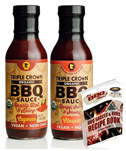 Cayenne &amp; Classic BBQ Sauce 2 Pack 14oz ea Barbeque fr Triple Crown BBQ Sauce USDA Organic Non GMO Gluten Free Vegan | Best for Chicken Sandwich Pork Ribs | See Pckge fr Free BBQ Bk (Cynne&amp;Clssc, 2pk)