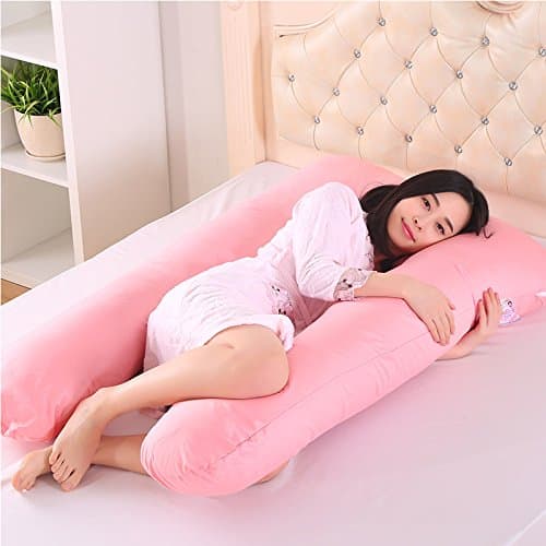 Unique U Shaped Full Body Support Pillow for Side Sleeping, Nursing Pillow, Maternity Pregnancy Pillow, 100% Cotton Zipper Removable Cover (Pink)