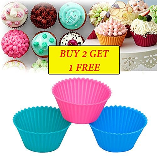 Reusable Silicone Baking Cups - BUY 2 GET 1 FREE - Cupcake Liners, Cupcake molds, Muffin Molds Pack of 12 by Vika