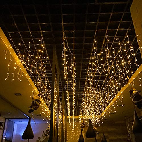 Bloomwin Curtain Lights, 8 Modes 6V Low Pressure Safety String Lights 6M 1M 300 LED Christmas Wedding Home Garden Outdoor Window, Warm White