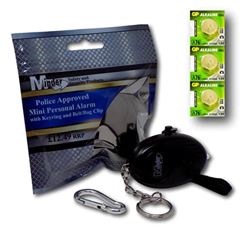 Minder Mini Key Ring Personal Attack Rape Alarm 140db with Flashlight + Spare Battery Set - Secured by Design Approved (UK Police Preferred Specification)