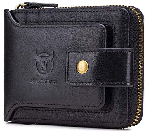 Genuine Men Leather Wallet RFID Blocking Zipper Bifold Multi Card Holder Coin Purse