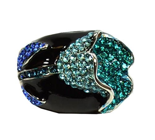 Shimmering Multi-Tone 3-D Rose Coctail Ring on Black Colored Metal: JGS194(7)-BL
