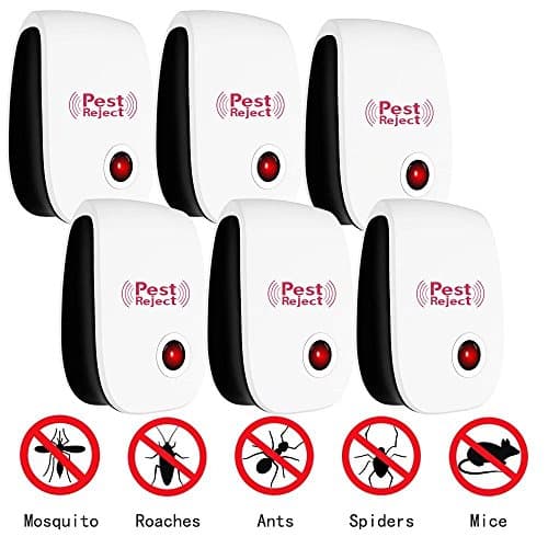 PESKI Pest Control Ultrasonic Repeller [6 Pack] - Electronic Repellent Plug In for Mosquitoes, Insects, Spiders, Mices, Roaches, Bugs, Flies, Fleas &amp; Ants - Black