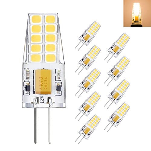 Rayhoo 10pcs G4 base LED Light Bulb 12V, 3 Watt AC DC 10-20V, Non-dimmable, Equivalent to 30W T3 Halogen Track Bulb Replacement LED Bulbs, Warm White 3000K