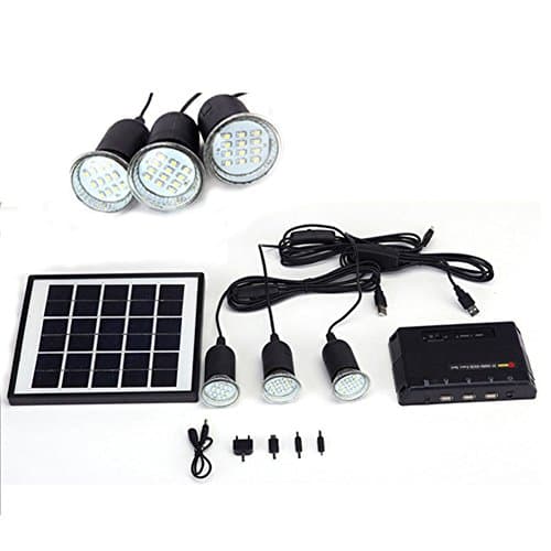 YHXK 4W Solar Panel Lighting Home System Kit USB Charger with 3 LED Light Bulbs for Countryard Camping Fishing Emergency Security Lamp, Mobile Phone Power Bank