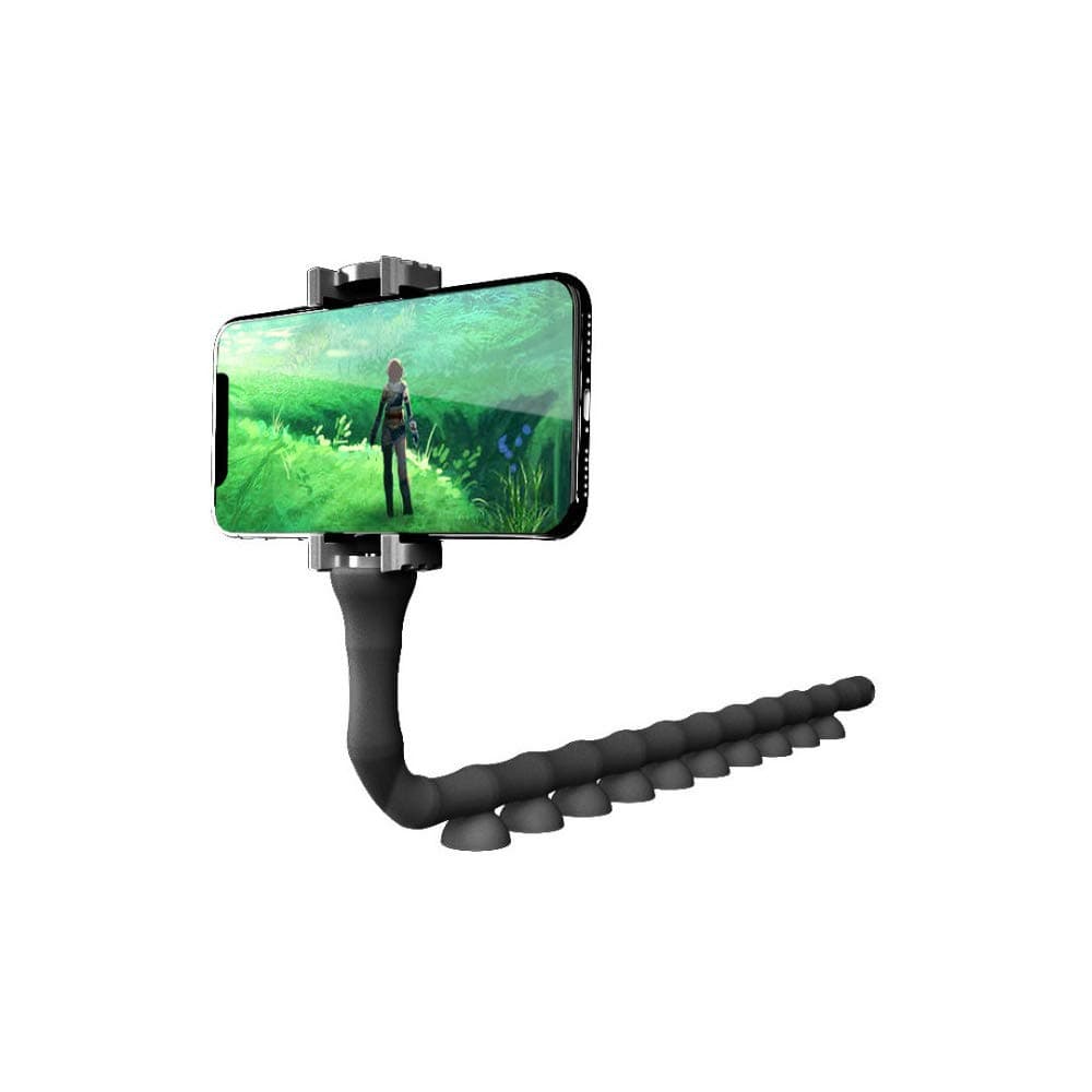 Lazy Creative Mobile Phone Bracket with Suction Cup Caterpillar Cell Phone Bracket for Bed Office Kitchen Windshield Bicycle (Black)