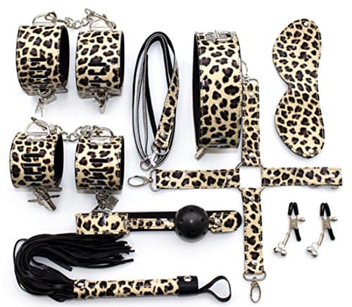 Fetish Bondage Kit Set 8Pcs, BDSM Leopard S&amp;M Restraints System Leather Bondage Sets Restraint Kits Sex Things for Couples