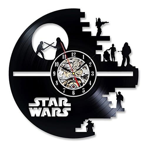Star Wars LED Lights Vinyl Record Wall Clock Record Home Art Decor Gift Design of Black Death Star and Characters Darth Vader Luke Skywalker Princess Leia and Yoda