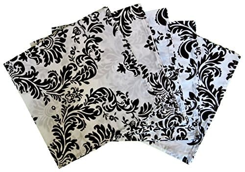 Goldstream Point 5 Pack Damask Flocking Napkins 20 x 20 Inches Black and White