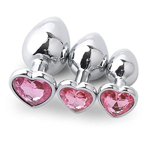 3 Pcs 3 Size Heart Shaped A-n-A l P l u-G s Stainless Steel Metal Waterproof Massager Butt Trainer Toys