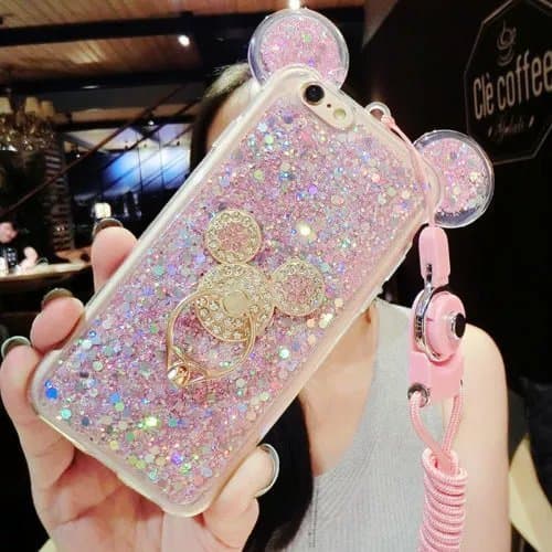 3D Luxury Cute Bling Giltter Diamond Mouse Ring Kickstand Strap Phone Case Cover For iPhone 8 (For iPhone 8)