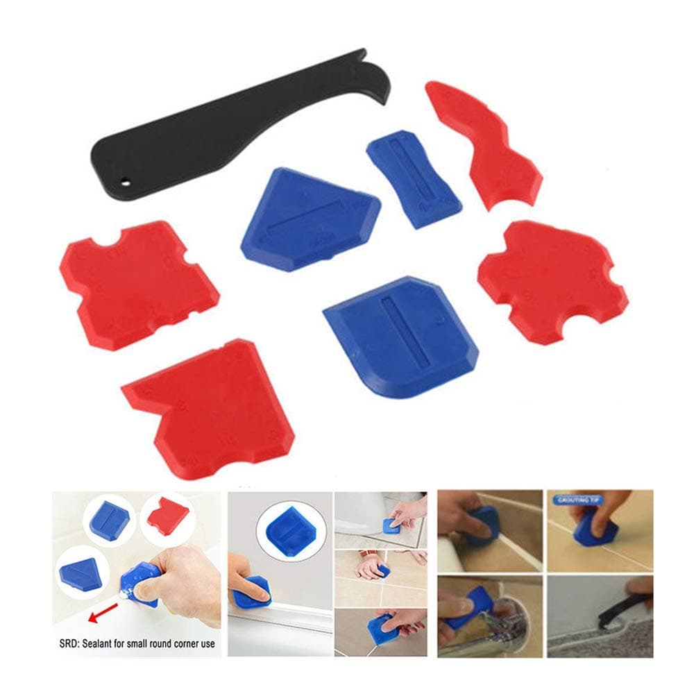 Efaster 4/8 Piece Caulking Tool Kit,3 in 1 Caulking Tools Silicone Sealant Finishing Tool,Sealant Spatula Caulking Tool Kit,Joint Silicone Grout Remover Scraper,Grout Scraper Caulk Remover (8 pcs)