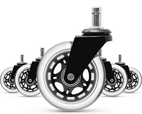 Premium Rollerblade Style Office Chair Caster Wheels Replacement Standard Size 3-Inch Protects Hardwood Floors &amp; Carpets from Damage – Smooth &amp; Quiet (Set of 5)