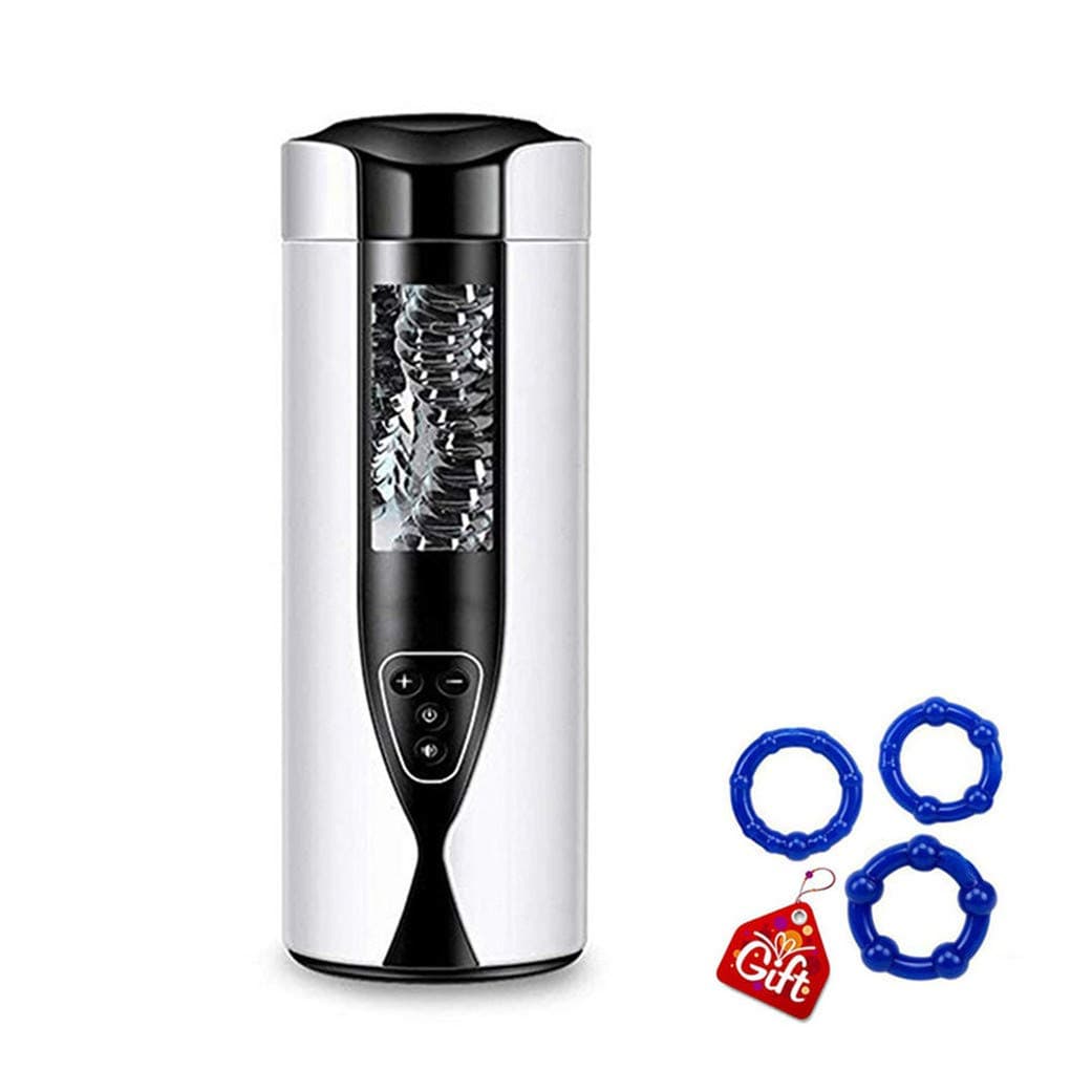 Men's 10 Vibration Mode Automatic Cup induced deep Throat Sucking Stimulation Toy, Strong Handheld Adult Silicone Cup White